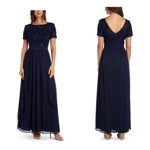 R&M Richards Sequin & Ruffle Gown 12 NWT Navy Blue.